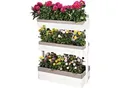 Produktbild: WONDERMAKE® Großes Design Vertikalbeet mit 3 Etagen aus Holz für Outdoor Balkon Garten Wand stehend, Hochbeet vertikal XL Kästen Cube für Kräuter Erdbeeren Blumen, 85x38x110 cm, weiß grau anthrazit