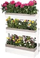 Produktbild: WONDERMAKE® Großes Design Vertikalbeet mit 3 Etagen aus Holz für Outdoor Balkon Garten Wand stehend, Hochbeet vertikal XL Kästen Cube für Kräuter Erdbeeren Blumen, 85x38x110 cm, weiß grau anthrazit