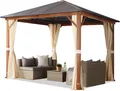 Produktbild: Gartenpavillon 3x3 m Holzoptik, Stahldach Hardtop 4 Seitenteile in Champagner