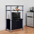 Produktbild: GOPLUS Küchenregal Mikrowellenregal rollbar mit 3 Ablagen & 2 Türen, 60x40x98cm Küchenwagen Küche Standregal Platzsparend