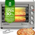 Produktbild: TurboTronic Minibackofen - EVS30 - 30 Liter mit Umluft und Drehspieß, Edelstahl, inkl. 2x Backblech, 1500W Mini Tisch Backofen Camping Pizzaofen K... - Silber