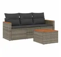 Produktbild: vidaXL Gartenlounge-Set 4-tlg. Garten-Sofagarnitur mit Kissen Grau Poly Rattan, (1-tlg)