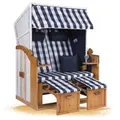 Produktbild: Strandkorb Hanse Strandkorb Ostsee XXL Volllieger Weiß Blau - 2-Sitzer 120cm breit, ideal für Garten, Terrasse und Balkon (Weiß Blau Kariert, Montiert)
