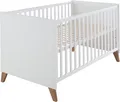 Produktbild: roba Babybett Ole 70 x 140 cm - Mitwachsendes Gitterbett mit Füßen aus Massivholz - Höhenverstellbar - Umbaubar zum Juniorbett - Holz weiß lackiert