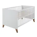 Produktbild: roba Babybett Ole 70 x 140 cm - Mitwachsendes Gitterbett mit Füßen aus Massivholz - Höhenverstellbar - Umbaubar zum Juniorbett - Holz weiß lackiert