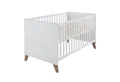 Produktbild: roba® Babybett Ole 70 x 140 cm aus Holz - Weiß lackiert - Füße aus Massivholz, 3-fach Höhenverstellbar, 3 Schlupfsprossen, umbaubares Gitterbett