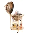 Produktbild: Riesiger Barwagen 45001, mit massiven Eukalyptusholz Säulen, in Elfenbeinweiss, geöffnet 112 cm hoch beweglich durch Rollen,Weltkugel Globusbar, Bartisch, Hausbar, Cocktailbar, Dekobar, Tischbar