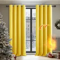 Produktbild: Deconovo Vorhang Blickdicht Ösen Vorhang Kinderzimmer Thermogardine Kälteschutz, 220x140 cm(HöhexBreite), Senfgelb, 2er Set