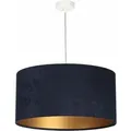 Produktbild: Licht-erlebnisse - Pendelleuchte Blau Gold Stoffschirm 50 cm rund Velours Optik Wohnzimmer Schlafzimmer