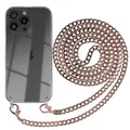 Produktbild: EAZY CASE Handykette kompatibel mit iPhone 16 Pro Max Handyhülle mit Metall Umhängeband und Ersatz Kordel schwarz, Handykordel mit Schutzhülle, Stylische Kette, Metall - Rosé-Gold