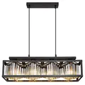 Produktbild: Kristall Pendelleuchte Hängelampe Wohnzimmer modern Hängeleuchte Esstisch schwarz 4 flammig, Metall Glas, 4x E27, LxH 68 x 120 cm