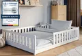 Produktbild: Kids Collective Kinderbett Bodenbett Bett mit Rausfallschutz & Lattenrost Montessori Bett Kinder (weitere Größen 80x160, 90x200, 120x200 cm), Gitterbett Jugendbett weiß Holz massiv Junge Mädchen 140x200cm