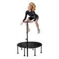 Produktbild: Hauki Fitness Trampolin Indoor faltbar Grün Ø102 cm, Leise Rückprall Trampolin mit höhenverstellbarem Haltegriff, Mini Trampoline Bungees Workout Übungs-Rebounder Erwachsene Bodentrampolin für Zuhause