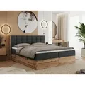 Produktbild: MKS MEBLE Boxspringbett 140x200 mit Bettkasten Eiche, Polsterbett 140x200 mit Matratze H3, Bett 140x200 mit Kopfteil, Eiche Wotan - 140x200 - Dunke... - Grau