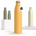Produktbild: LARS NYSØM Edelstahl Trinkflasche 350ml, 500ml, 750ml, 1L, 1 5 liter | Thermosflasche Kohlensäure geeignet | Auslaufsichere Wasserflasche für Sport, Outdoor, Schule (Mustard Yellow, 1000ml)