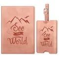 Produktbild: Fintie Reisepasshülle und Gepäckanhänger Set, Reisepass Impfpass Hülle mit RFID Blockier, Kofferanhänger mit Adressschild Namenschild für Reisetasche Koffer, Vintage Rosa