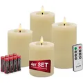 Produktbild: Candela Lights LED Kerzen 4er Set Winter Cream glatt Echtwachs inklusive Fernbedienung und 8 Batterien Timer Funktion & mehrstufig dimmbar flammenlos Echtwachskerzen Stumpenkerzen
