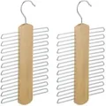 Produktbild: 2 x Krawattenbügel, je 20 Krawatten aufbewahren, Krawattenhalter für Kleiderschrank, 360°drehbarer Haken, Holz, natur