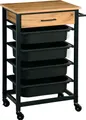 Produktbild: KESPER Küchenwagen – Metallgestell schwarz, 4 Kunststoffbehälter, 1 Schubkasten - Servierwagen Eichedekor – 47 x 37 x 85 cm – mobil – 2553213