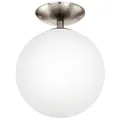 Produktbild: EGLO Deckenlampe Rondo, runde Deckenleuchte, Deckenbeleuchtung Glaskugel, Kugel Lampe Wohnzimmer aus Metall in Silber und Glas in Opal matt weiß, E27 Fassung