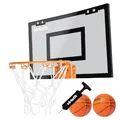 Produktbild: Pro mini basketballbrett – Basketballkorb - Korbanlage Indoor Outdoor für Kinder & Jugendliche – 45 x 30 cm- Kleiner Indoor Basketball Reifen für Tür Metallrand - 2 Bälle und Pumpe - Schwarz
