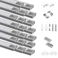 Produktbild: 20-PACK LED Profil Aluminium 20 x 1m, U-Form Aluminiumprofil mit milchiger Abdeckung für LED-Strips, Endkappen, und Montageklammer für LED-Streifen, sehr einfache Installation