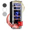 Produktbild: Klarstein Weinkühlschrank Vinovilla, 2 Zonen Getränkekühlschrank Schmal, Leiser Kühlschrank mit Glastür, Flaschenkühlschrank Klein, Weinschrank für Getränke, Weinkühler 5-20°C, 53 L, 17 Flaschen
