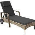 Produktbild: tectake Rattan Sonnenliege mit Rollen - Hochwertiges Rattan, 6-fach verstellbar, 200x70x33 cm - Pflegeleicht, Gummierte Räder - Dunkelgrau