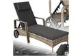 Produktbild: tectake Gartenliege Rattan Sonnenliege mit Rädern, abnehmbares Kopfkissen, 200 x 70 x, Liegestuhl, 1 St., in natur/dunkelgrau, widerstandsfähig, UV-beständig, 6-fach verstellbare Rückenlehne
