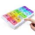 Produktbild: Medikamentenbox 28 Fächer mit Druckknopf, Regenbogen, BPA-frei, 8,9x4,5x1 Zoll