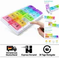 Produktbild: Elegante 7 Tage Medikamentenbox mit 14 Fächern - BPA-frei und Regenbogen Design