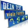 Produktbild: schildEVO 1 Fun-Schild geprägt | Blau Holo Glitzer mit Wunschtext bis zu 16 Zeichen | Aluminium Namensschild | Individuelles Fun-Kennzeichen | Bohrlöcher & Saugnäpfe