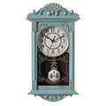 Produktbild: Clockswise Vintage Großvater Holzoptik Kunststoff Pendel Dekorative Batteriebetriebene Wanduhr für Büro, Heimdekoration, Wohnzimmer, Küche oder Esszimmer, Blau mit Gold Distressed Design