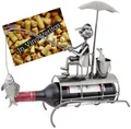 Produktbild: BRUBAKER Weinflaschenhalter Angler mit Sonnenschirm Flaschenhalter, (inklusive Grußkarte), Weinhalter Metall Skulptur, Wein Geschenk