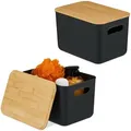 Produktbild: Relaxdays 2Xaufbewahrungsbox, Schwarz, Kunststoff, Holz, 26x16x17.5 cm, Badaccessoires, Waschplatzzubehör, Kosmetikdosen