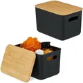 Produktbild: Relaxdays Aufbewahrungsbox, 2er Set, Deckel, Kunststoff, Bambus, Griff, HBT: 16 x 26 x 17,5 cm, Organizer, schwarz/natur