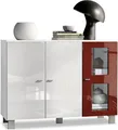 Produktbild: Vladon Sideboard Denjo, Germany, Kommode mit 3 Türen, Weiß matt/Weiß Hochglanz/Bordeaux Hochglanz (107 x 81 x 35 cm)