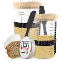 Produktbild: MEISTERZWECK4U Sauerteig Starter 2er Set, 1100ml Gärglas, Sauerteig Glas Behälter zum Brot backen - mit Stoffabdeckung, Thermometer, Fütterungsband, Schaber & Aluminiumdeckel - Zubehör für Brot backen