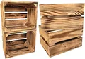 Produktbild: 4er Set Holzkiste Klein Aus Holz - massive Weinkisten Vintage 25x20x15cm - Holzbox Für Aufbewahrung, Holzregal - Robuste Obstkisten & Apfelkisten - Deko Kiste Für Küche, Wohnzimmer - Kiste Geflammt