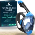 Produktbild: Khroom Schnorchelmaske Erwachsene & Kinder ab 3 Jahre | CO2 sicher | Vollgesichtsmaske mit Easy-Breath System | Schnorchelset Alternative | Seaview Y Tauchmaske Erwachsene/Kinder (S/M Blau)