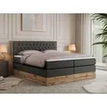 Produktbild: MKS MEBLE King Boxspringbett 180x200 mit Bettkasten Eiche, Polsterbett 180x200 mit Matratze H3, Bett 180x200 mit Kopfteil, Bett mit Holzrahmen in W... - Dunkelgrau