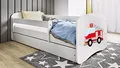 Produktbild: Kids Collective Kinderbett 80x180 cm mit Matratze, Rausfallschutz, Lattenrost & Schublade in weiß 80x180 Jungen Bett Feuerwehr | von 3. bis 12. Lebensjahr