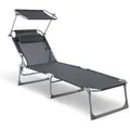 Produktbild: BigDean Sonnenliege Klappbar mit Kopfkissen & Dach Extra Hoch Dunkelgrau 150 kg Belastbar Hochwertige Gartenliege für Balkon Garten & Strand