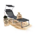Produktbild: BigDean Sonnenliege klappbar mit Kopfkissen & Dach extra hoch dunkelgrau 150 kg belastbar - hochwertige Gartenliege für Balkon, Garten & Strand
