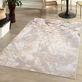Produktbild: Mazovia Modern Teppich Wohnzimmer, Kurzflor elegant glänzender - Abstrakt Marmor Design - Wohnzimmerteppich in Beige Creme mit Gold 200 x 300 cm