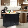Produktbild: GOPLUS Küchenwagen mit erweiterter Tischplatte & Schubladen & verstellbare Ablage, Servierwagen mit Handtuchhalter & Gewürzregal, Kücheinsel auf Rollen, 111x 76 x 91 cm, Schwarz