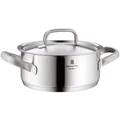 Produktbild: WMF Gourmet Plus Kochtopf klein 16cm, Metalldeckel, Bratentopf Induktion 1,4l, Cromargan Edelstahl mattiert, Innenskalierung, Dampföffnung