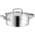 Produktbild: WMF Gourmet Plus Kochtopf klein 16cm, Metalldeckel mit Dampföffnung, Bratentopf Induktion 1,4l, Cromargan Edelstahl mattiert, Innenskalierung