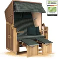 Produktbild: Strandkorb Ostsee 2-Sitzer 120cm breit in beige grün weiß nadelstreifen montiert, ideal für Balkon, Terrasse oder Garten