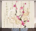 Produktbild: ABAKUHAUS japanisch Rustikaler Vorhang, Letters Sakura Blumen, Wohnzimmer Universalband Gardinen mit Schlaufen und Haken, 280 x 225 cm, Rosa Magenta
